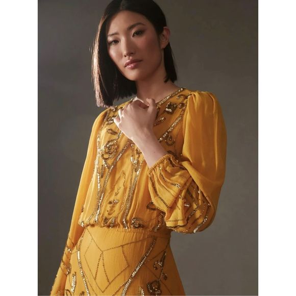 Anthropologie Let Me Be Juliet Sheer Maxi Dress Sz Small New - Picture 2 of 10